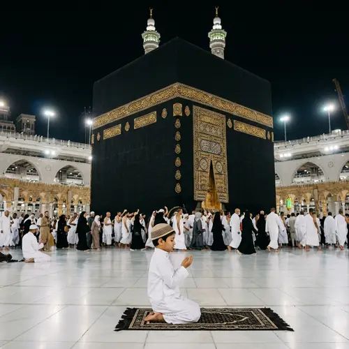 A Child Praying Before the Majestic Kaaba