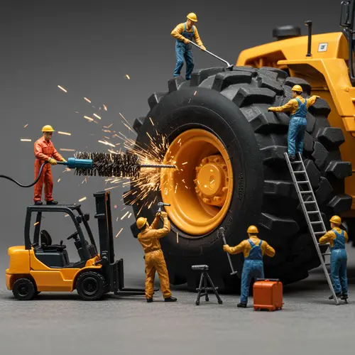 Mini Workers Repairing a Giant Tire