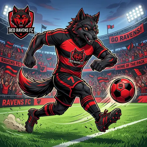 Dynamic Red and Black Soccer Team Mascot Design