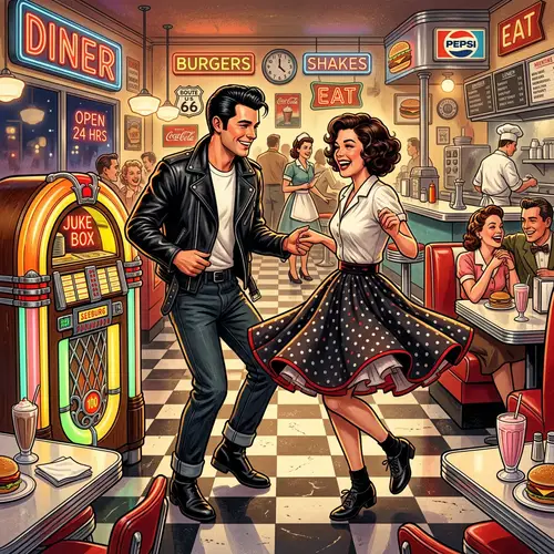 Retro 50s Restaurant Scene with Dancing & Jukebox