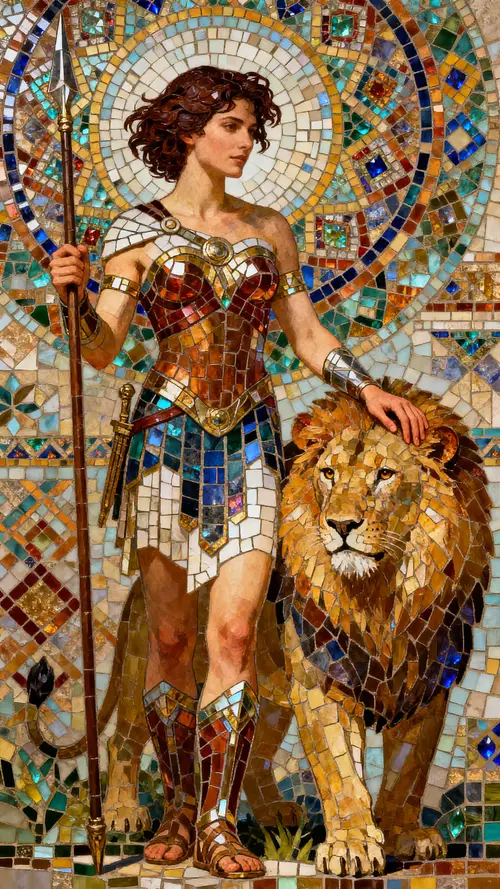 Stunning Amazon Warrior with Lion