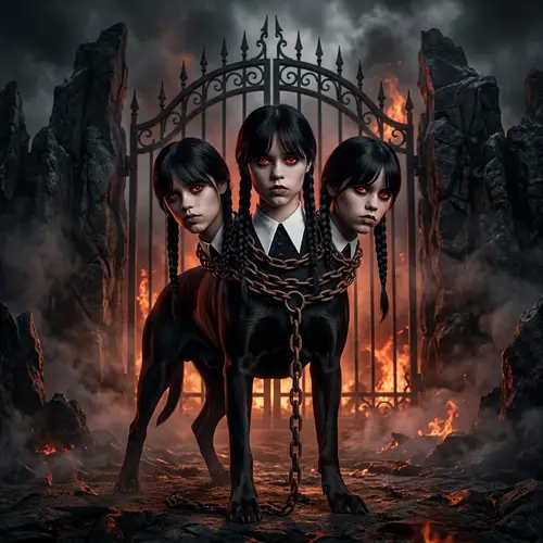 Wednesday Addams as Cerberus: Dark Mythology Art