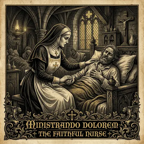 Gothic Nurse Engraving: Art of Compassion