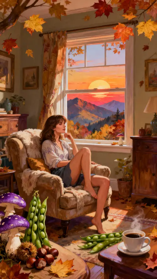 Fantasy Autumn Living Room Art with Sophie Marceau
