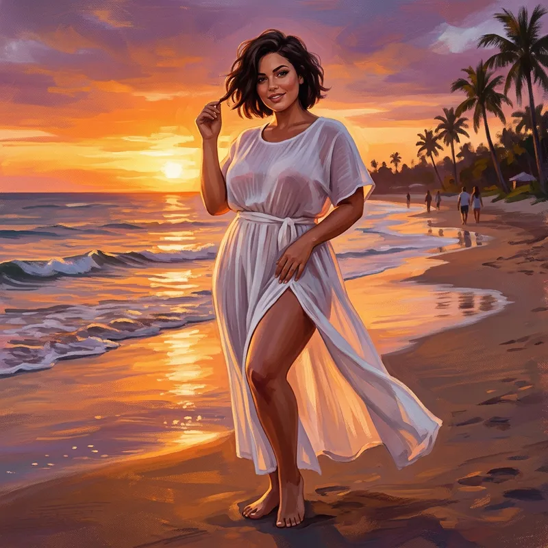 Goddess in a White Dress at Sunset Beach Goddess in a White Dress at Sunset Beach