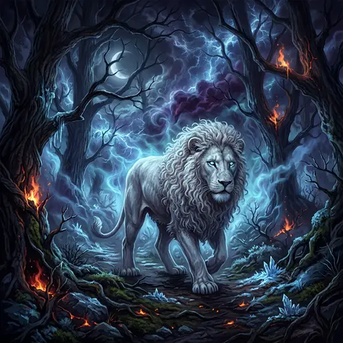 Eerie White Lion Fantasy Art at Night