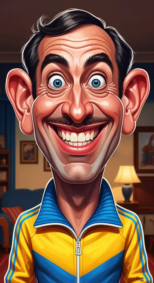Exaggerated Caricature Art of a Man in Sportswear