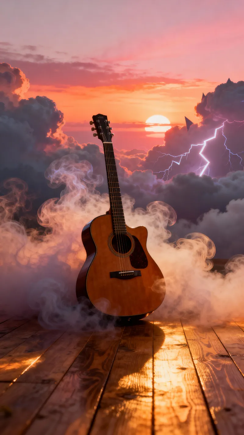 Digital Art of a Guitar in Smoky Clouds Digital Art of a Guitar in Smoky Clouds
