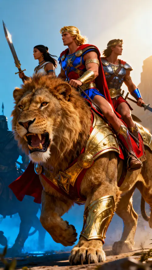 Epic Lion Riders: Greek Mythology Fan Art