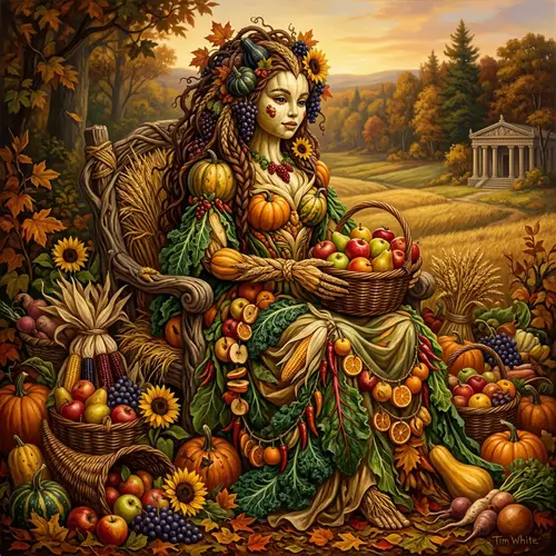 Curvy Brunette Goddess in Food Art - Tim White Style