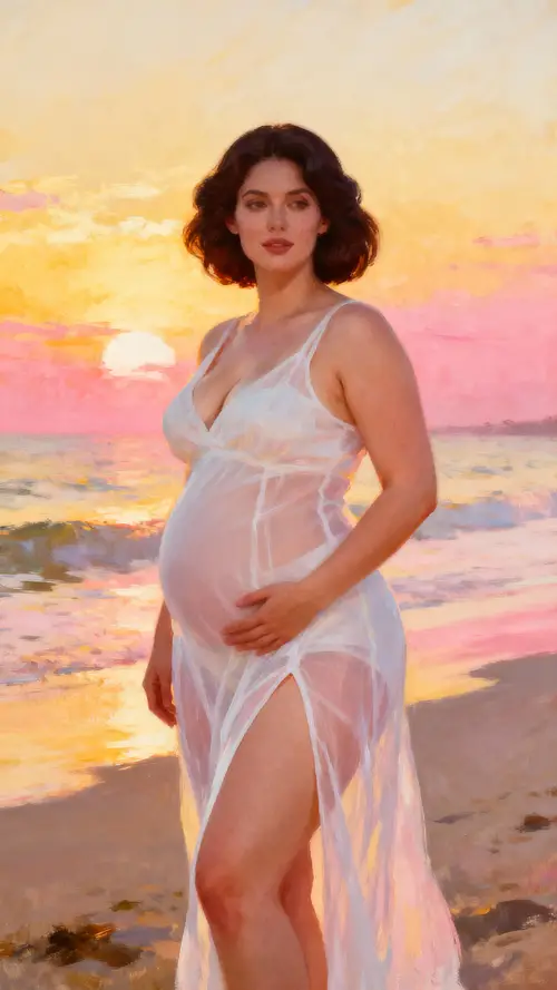 Goddess in a White Dress at Sunset Beach
