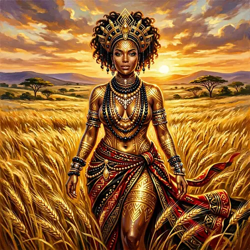 Mediterranean Woman in Golden Wheat Field - Futurism Art