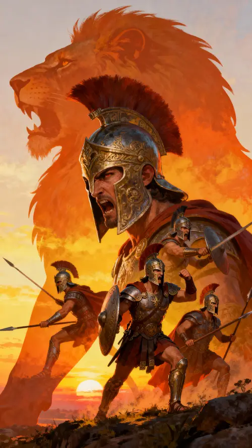 Surreal Lion Art - Mythological Warriors in Sunset