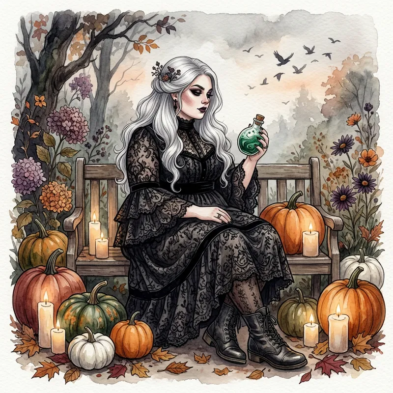 Gothic Witch in Autumn Watercolors