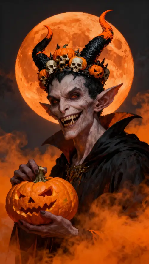 Sinister Demon with Pumpkin Under Full Moon Art