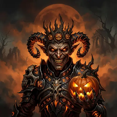 Sinister Demon with Pumpkin Under Full Moon Art