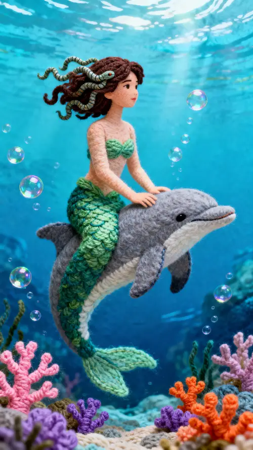 Majestic Mermaid Wool Art - Enchanting Seascape