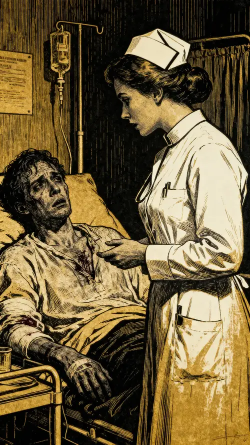 Gothic Nurse Engraving: Art of Compassion