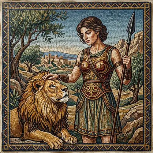 Stunning Amazon Warrior with Lion
