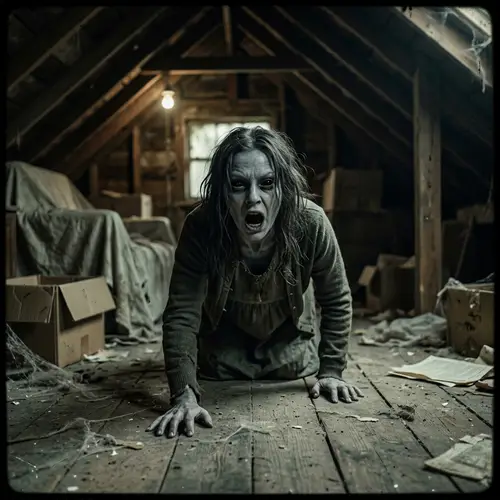 Creepy Horror Photo of Woman in Attic