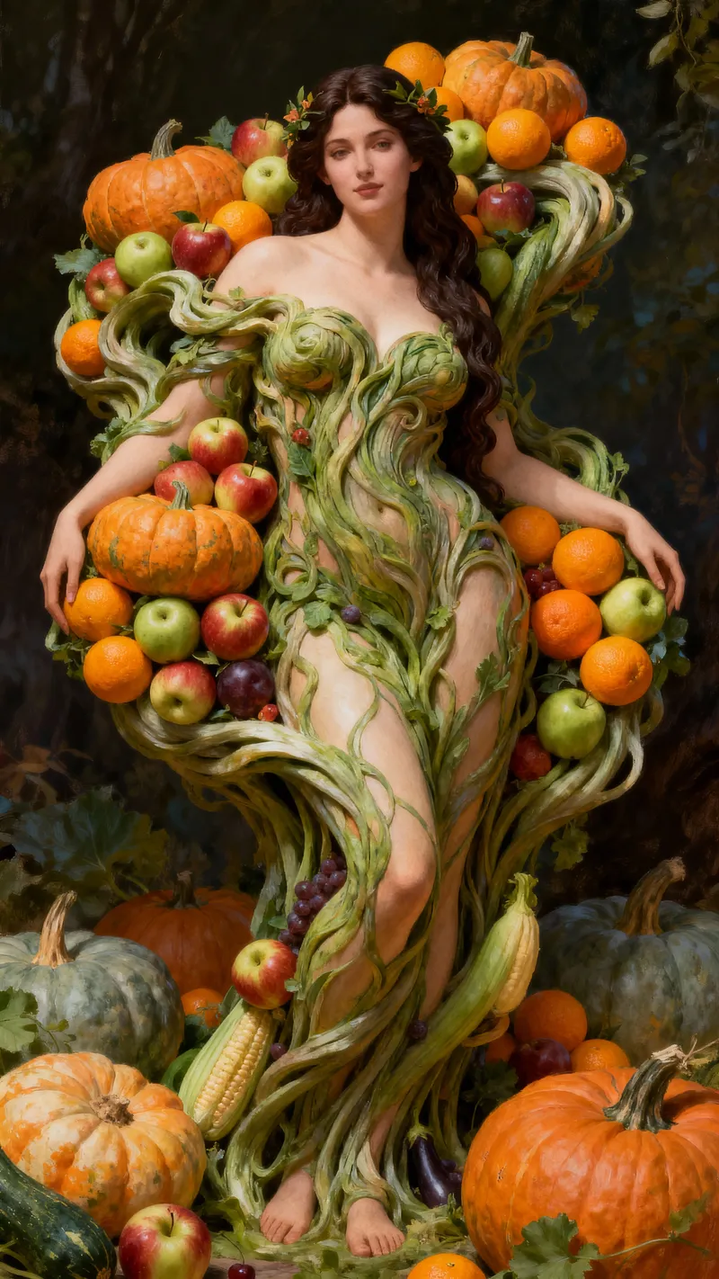 Curvy Brunette Goddess in Food Art - Tim White Style