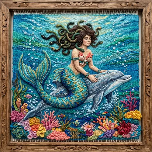 Majestic Mermaid Wool Art - Enchanting Seascape