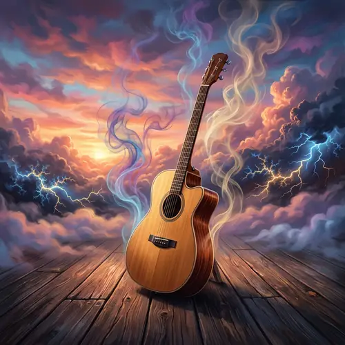 Digital Art of a Guitar in Smoky Clouds