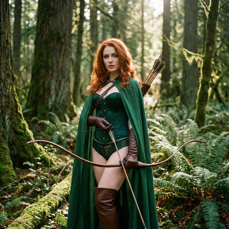 Seductive Redhead in Green Lingerie Set