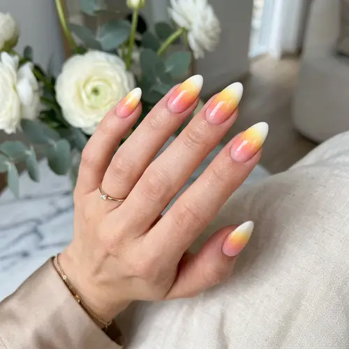 Elegant Pink, Orange, Yellow Nail Design