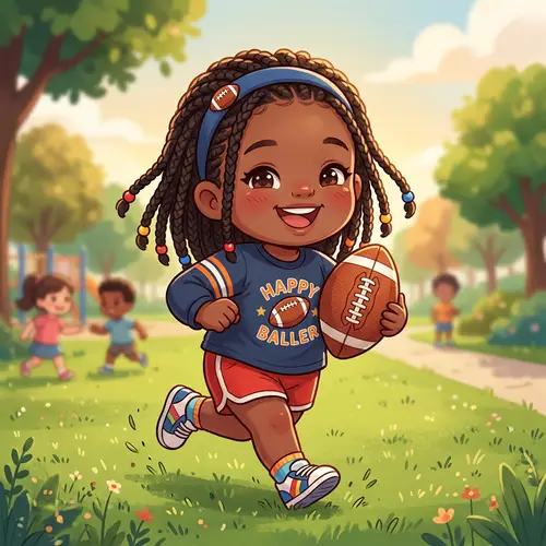 Happy Chibi African American Girl Playing Football