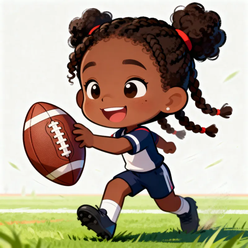 Happy Chibi African American Girl Playing Football