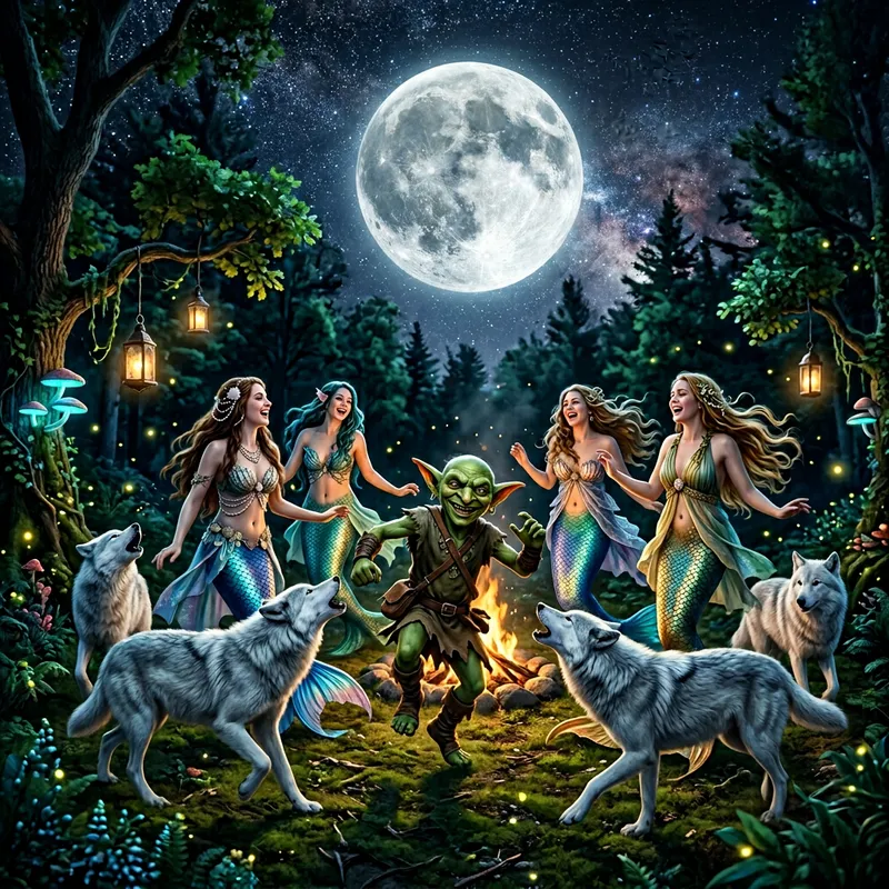 Enchanted Forest Dance: Moonlit Goblins, Mermaids & Wolves