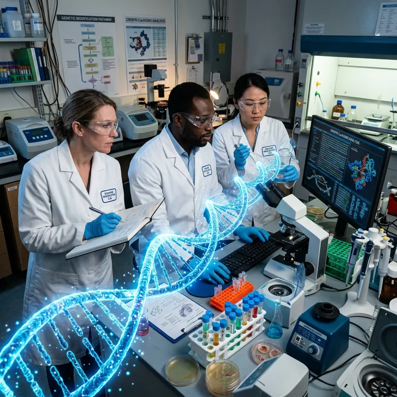 Genetically Modified Organism DNA: Scientists Studying Genetically Modified Organism DNA: Scientists Studying