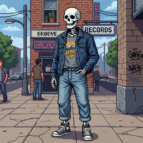 Cool Skeleton Pixel Art in 90's Style | Unique Design