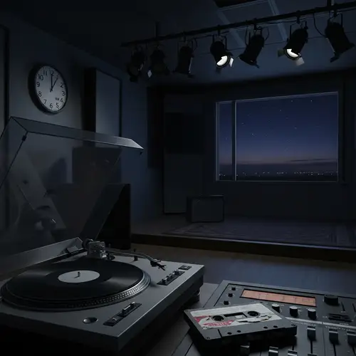 Silent Turntable with Broken Label in the Night