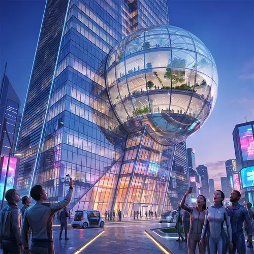 Futuristic Tower with Glass Globe Design