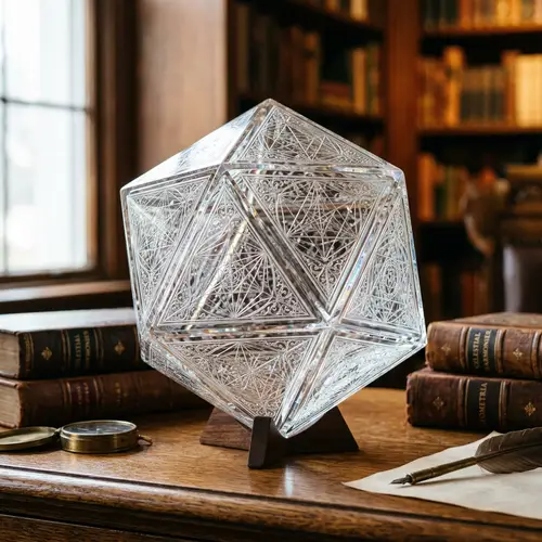 Intricately Designed Glass Icosahedron Shape