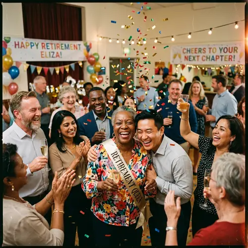 Joyful Retirement Party Scene | Vintage Film Celebration