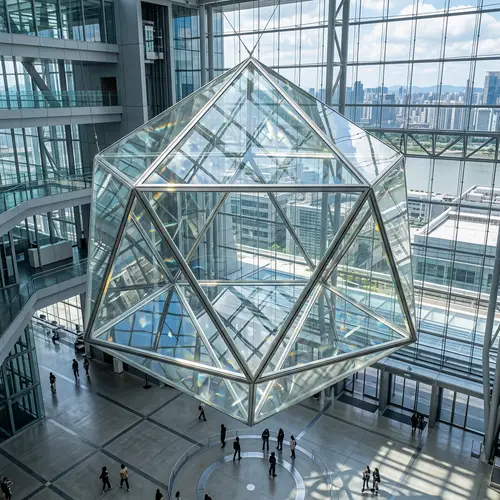 Minimalist Glass Icosahedron Art Installation | Symmetry & Light