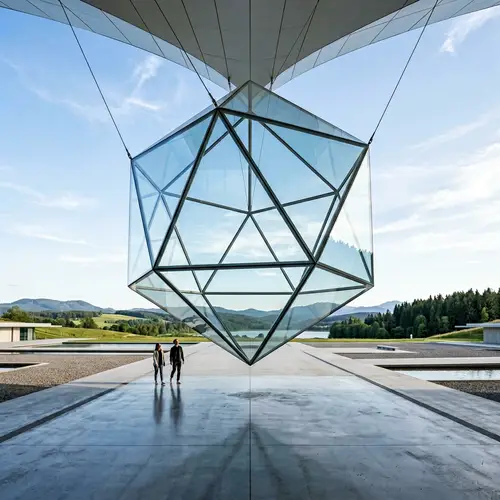 Futuristic Clear Glass Icosahedron Architecture