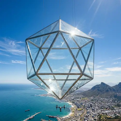 Futuristic Glass Icosahedron: Minimalist Geometric Art in the Sky