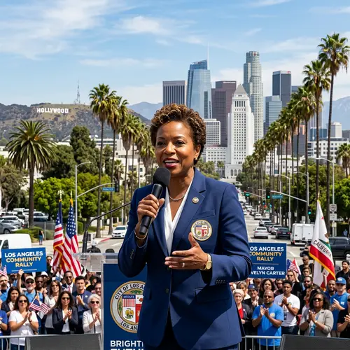 African-American Female Politician Addressing Crowd in Los Angeles