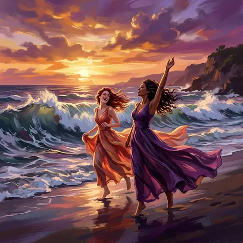 Dynamic Beach Scene at Sunset | Captivating Art