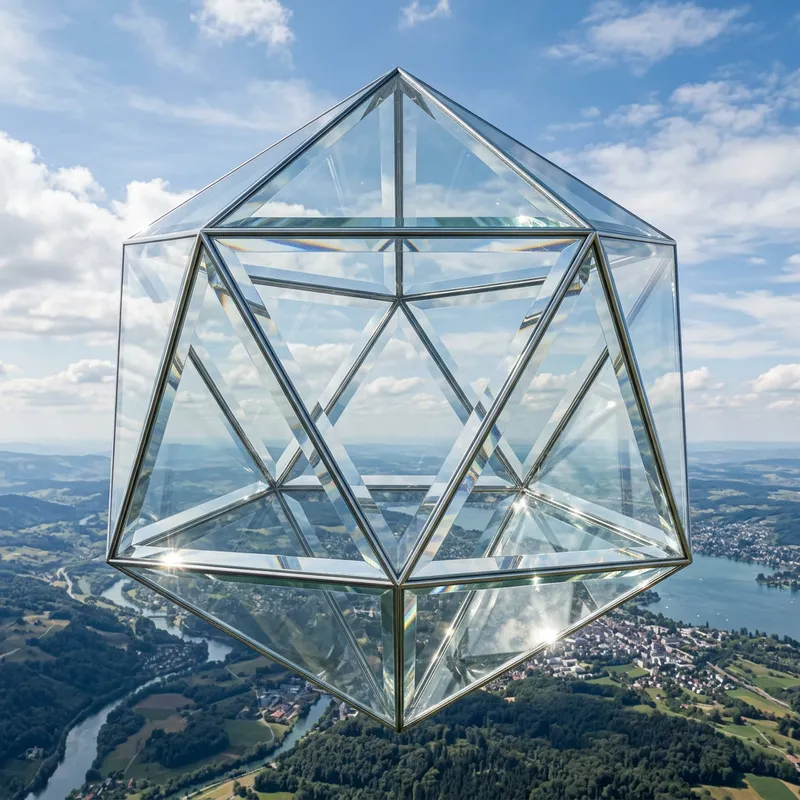 Clear Glass Icosahedron Sculpture | Geometric Art Installation Clear Glass Icosahedron Sculpture | Geometric Art Installation