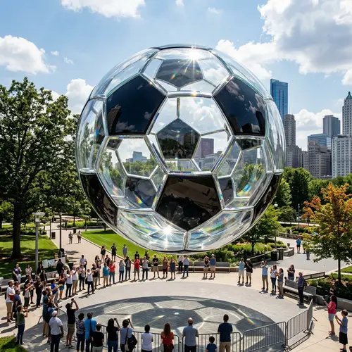 Enormous Clear Glass Soccer Ball Floating 10 Feet Above Ground