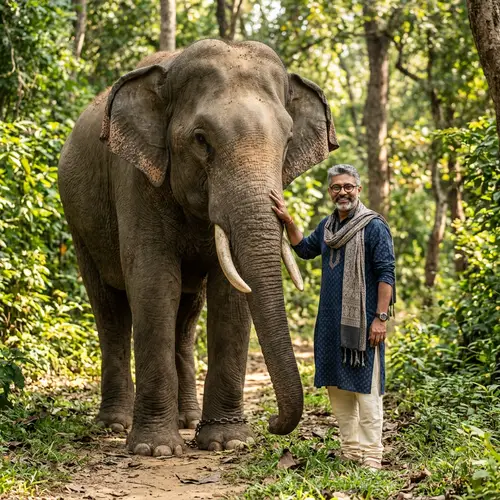 Majestic Elephant and South Asian Man in Traditional Attire