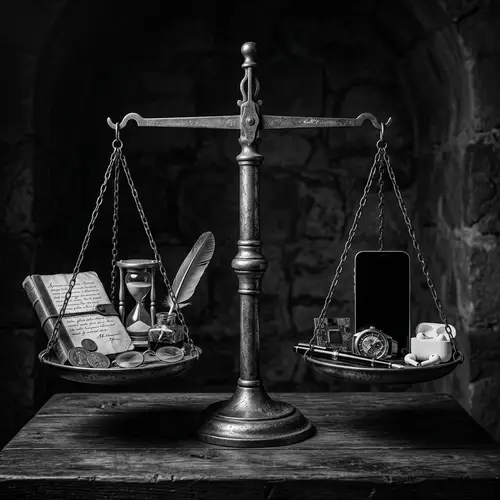 Antique Meets Modern: Chiaroscuro Balance Scale Art