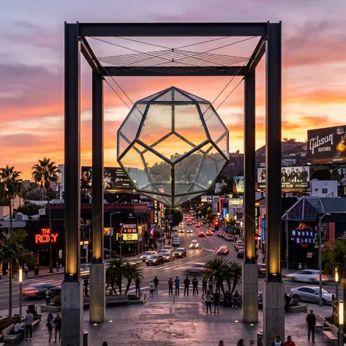 Dodecahedron Sculpture Display at Sunset Strip | Unique Art Installation