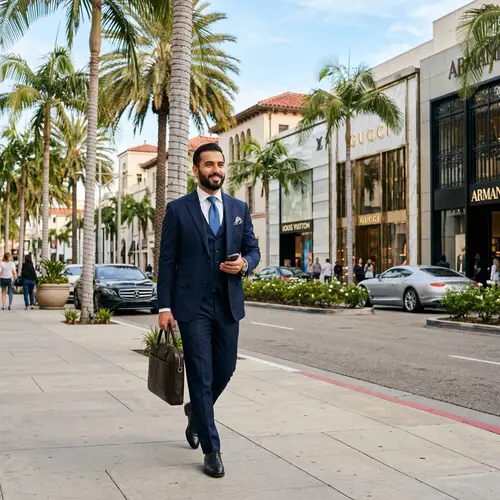 Elegant Businessman Strolling Through Luxurious Beverly Hills