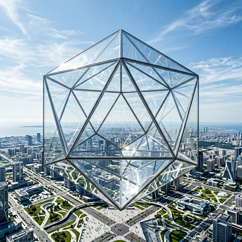 Futuristic Glass Icosahedron - Minimalistic Geometric Art